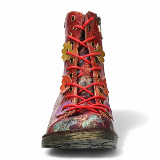 Botas de tacón de tobillo de cuero victoriano gótico para mujer Laura Vita Ercnaulto 212 con diseño floral rojo - Image 5