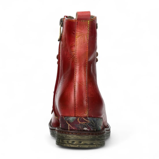 Botas de tacón de tobillo de cuero victoriano gótico para mujer Laura Vita Ercnaulto 212 con diseño floral rojo - Image 6