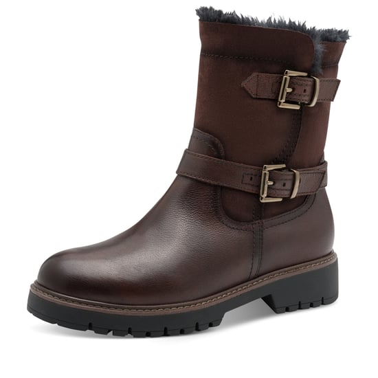 Botines Tamaris de invierno para mujer, de piel marrón moca, con hebilla y cremallera - Image 3