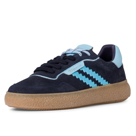 Zapatillas Tamaris de cuero azul marino con cordones y rayas para mujer - Image 3