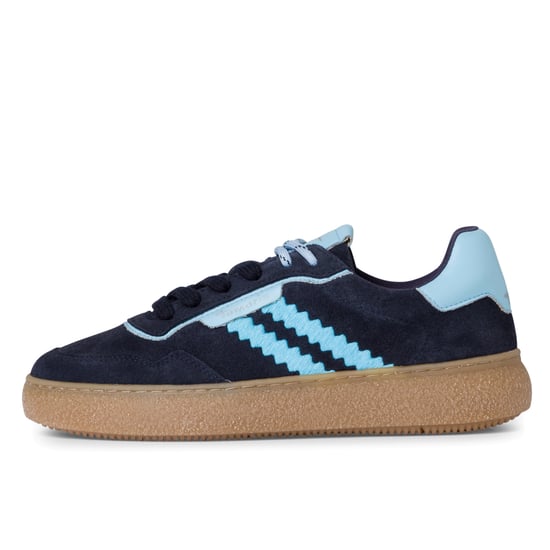 Zapatillas Tamaris de cuero azul marino con cordones y rayas para mujer - Image 4