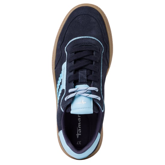Zapatillas Tamaris de cuero azul marino con cordones y rayas para mujer - Image 5