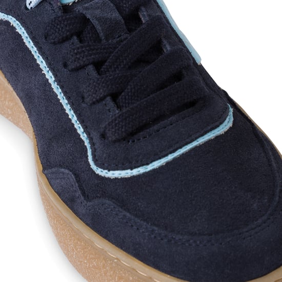 Zapatillas Tamaris de cuero azul marino con cordones y rayas para mujer - Image 6