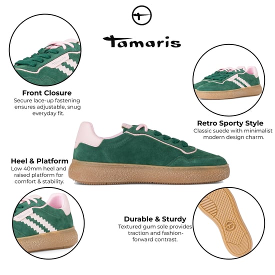 Zapatillas Tamaris de piel verde y rosa con cordones y rayas para mujer - Image 2