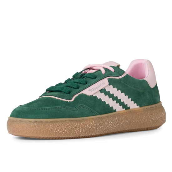 Zapatillas Tamaris de piel verde y rosa con cordones y rayas para mujer - Image 3