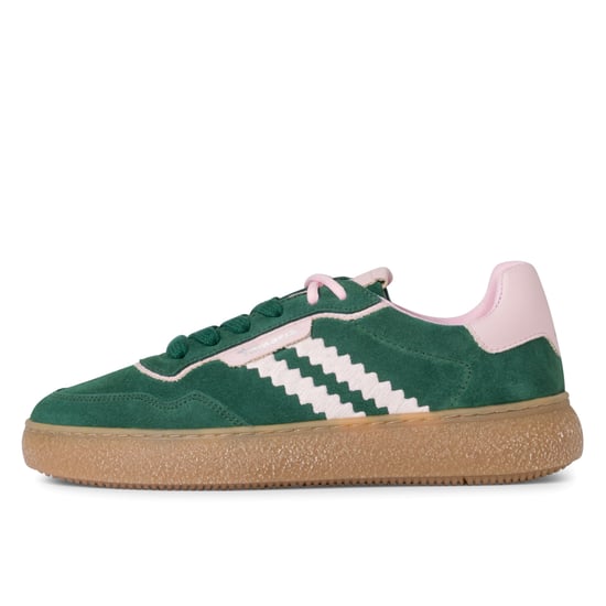 Zapatillas Tamaris de piel verde y rosa con cordones y rayas para mujer - Image 4