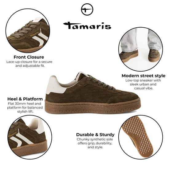 Zapatillas Tamaris de ante verde oliva con cordones para mujer - Image 2