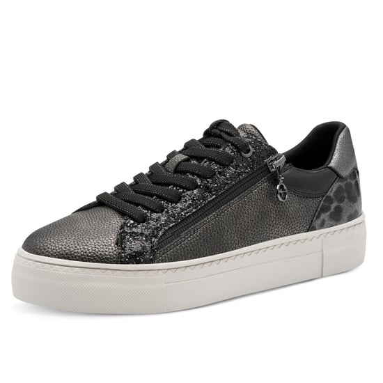 Zapatillas Tamaris para mujer de piel sintética color peltre y plateado con cordones - Image 3