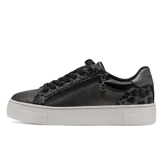 Zapatillas Tamaris para mujer de piel sintética color peltre y plateado con cordones - Image 4
