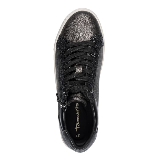 Zapatillas Tamaris para mujer de piel sintética color peltre y plateado con cordones - Image 5