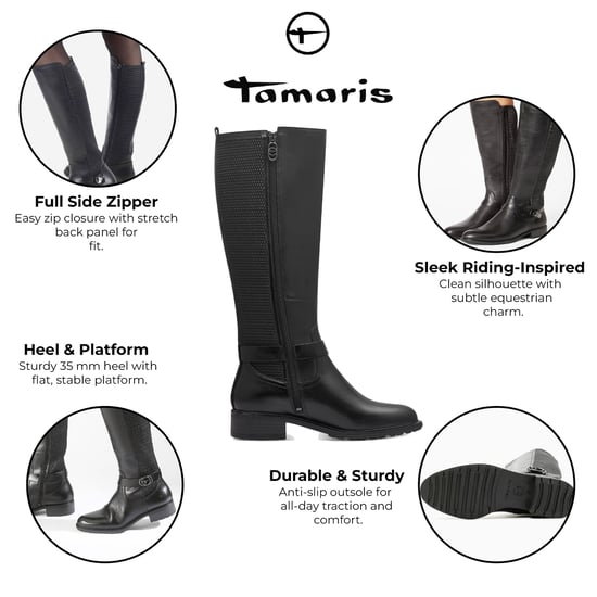 Botas de montar hasta la rodilla de cuero negro para mujer de Tamaris - Image 2