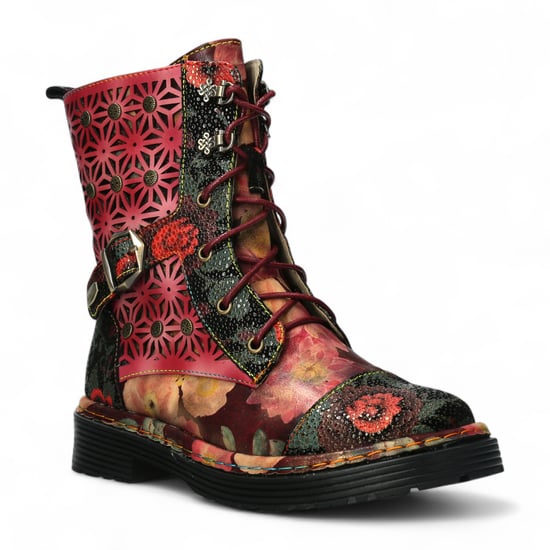 Botas altas hasta el tobillo de cuero victoriano gótico para mujer con diseño floral rojo Laura Vita Incaso 36 - Image 3