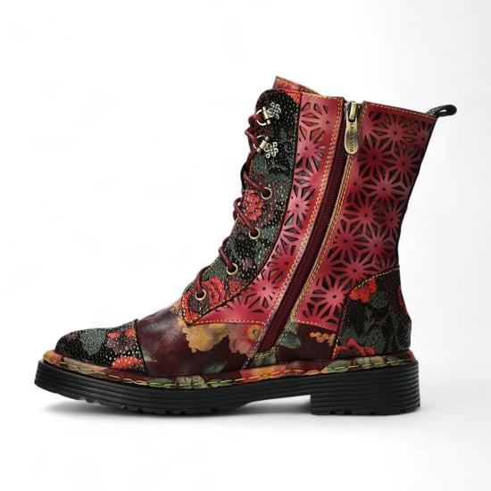 Botas altas hasta el tobillo de cuero victoriano gótico para mujer con diseño floral rojo Laura Vita Incaso 36 - Image 4