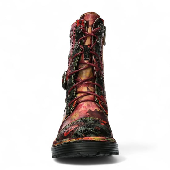 Botas altas hasta el tobillo de cuero victoriano gótico para mujer con diseño floral rojo Laura Vita Incaso 36 - Image 5