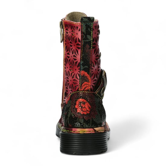 Botas altas hasta el tobillo de cuero victoriano gótico para mujer con diseño floral rojo Laura Vita Incaso 36 - Image 6