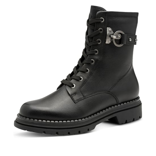 Botines Tamaris de combate con cordones y cremallera de cuero negro para mujer - Image 3