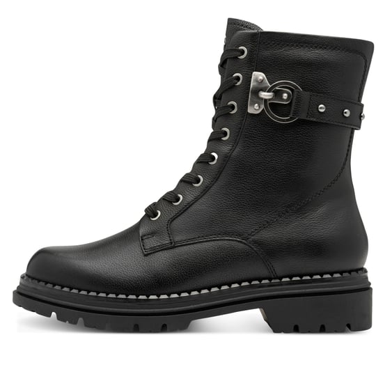 Botines Tamaris de combate con cordones y cremallera de cuero negro para mujer - Image 4