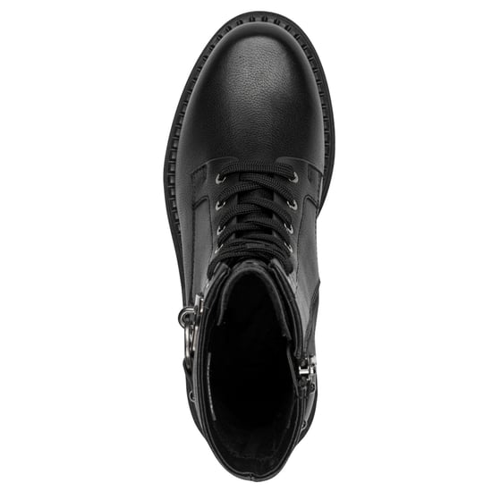 Botines Tamaris de combate con cordones y cremallera de cuero negro para mujer - Image 5