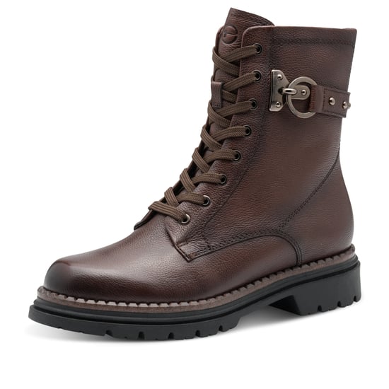 Botines Tamaris de combate con cordones y cremallera en cuero marrón para mujer - Image 3