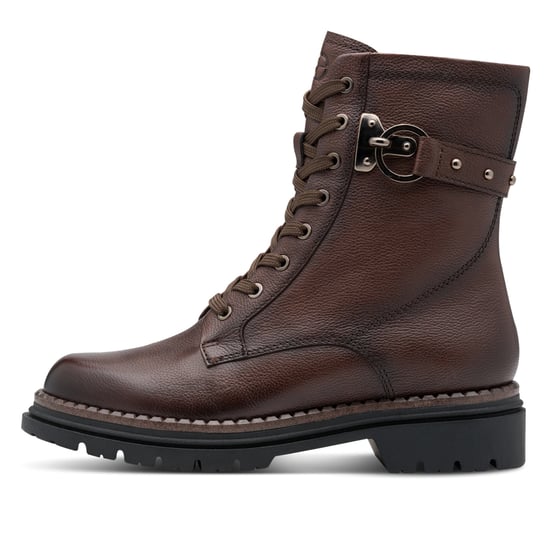 Botines Tamaris de combate con cordones y cremallera en cuero marrón para mujer - Image 4