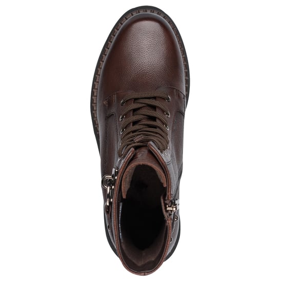 Botines Tamaris de combate con cordones y cremallera en cuero marrón para mujer - Image 5