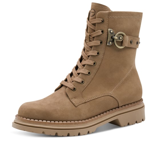 Botines Tamaris de combate con cordones y cremallera en piel beige camel para mujer - Image 3