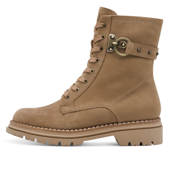 Botines Tamaris de combate con cordones y cremallera en piel beige camel para mujer - Image 4