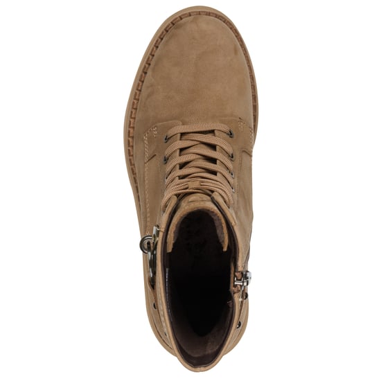 Botines Tamaris de combate con cordones y cremallera en piel beige camel para mujer - Image 5