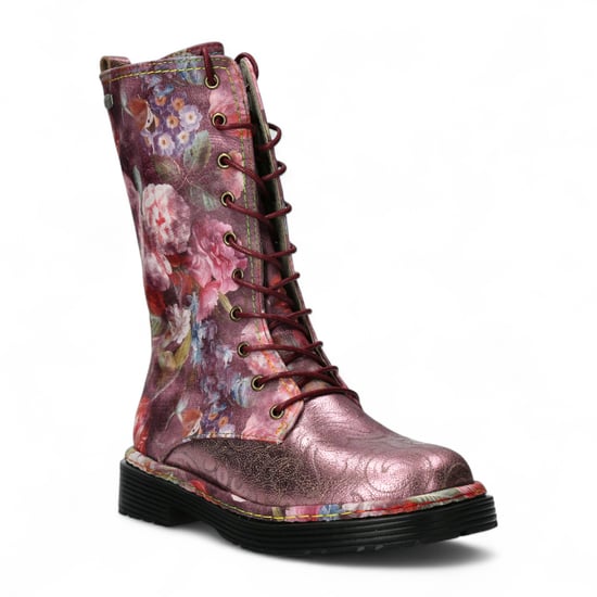 Botas altas de cuero victoriano gótico para mujer Laura Vita Incaso-18 con diseño floral burdeos - Image 3