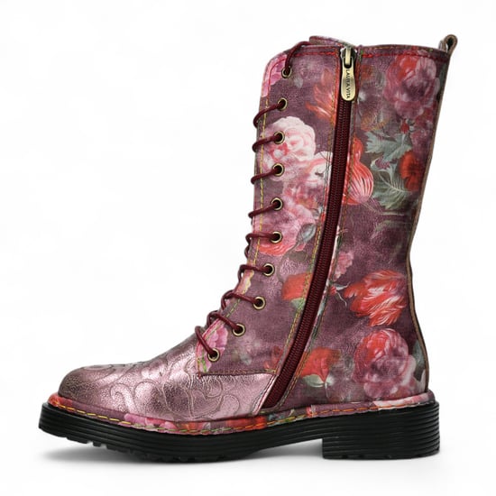 Botas altas de cuero victoriano gótico para mujer Laura Vita Incaso-18 con diseño floral burdeos - Image 4