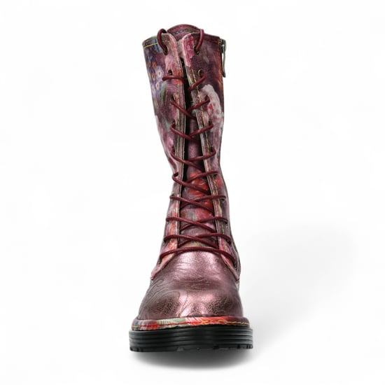 Botas altas de cuero victoriano gótico para mujer Laura Vita Incaso-18 con diseño floral burdeos - Image 5