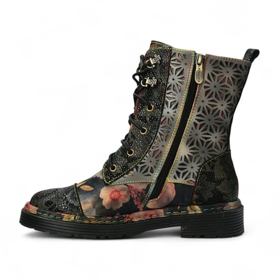 Botas altas hasta el tobillo de cuero victoriano gótico con diseño floral negro Laura Vita Incaso 36 para mujer - Image 4
