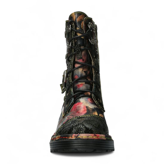 Botas altas hasta el tobillo de cuero victoriano gótico con diseño floral negro Laura Vita Incaso 36 para mujer - Image 5
