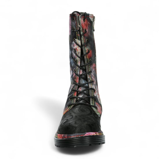 Botas altas de cuero victoriano gótico para mujer Laura Vita Incaso-18 con diseño floral negro - Image 5