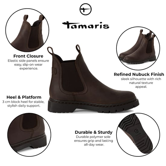 Botines Chelsea clásicos de piel marrón para mujer de Tamaris - Image 2