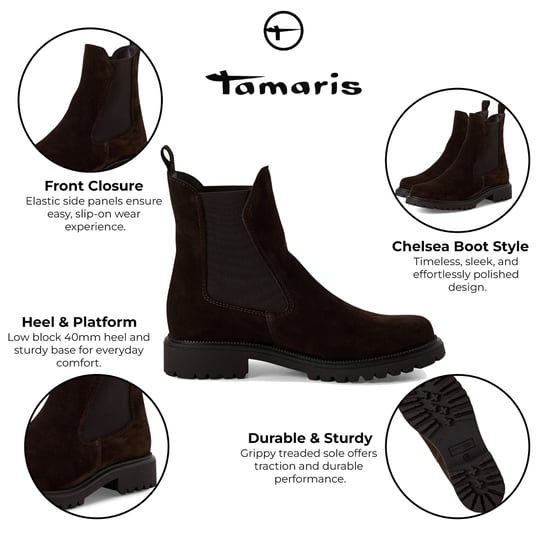 Botines Chelsea altos clásicos de piel marrón moca para mujer de Tamaris - Image 2