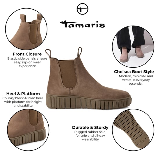 Botines Chelsea Tamaris de piel marrón topo para mujer - Image 2