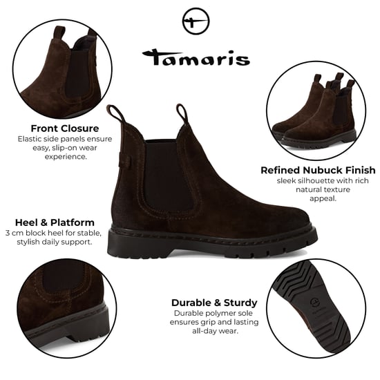 Botines Chelsea clásicos Tamaris para mujer en ante marrón moca - Image 2