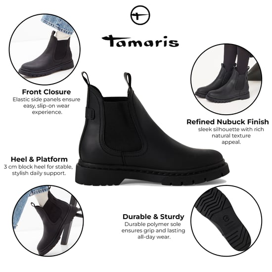 Botines Chelsea clásicos de piel negra para mujer de Tamaris - Image 2