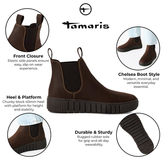 Botines Chelsea de piel marrón para mujer de Tamaris - Image 2