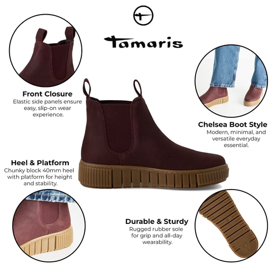 Botines Chelsea Tamaris de piel burdeos para mujer - Image 2