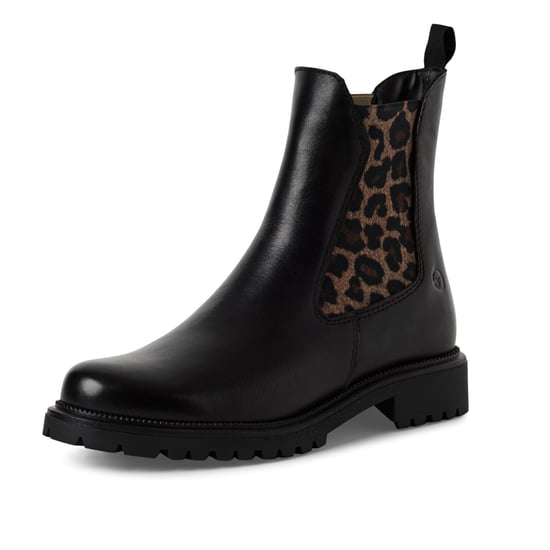 Botines Chelsea altos clásicos de piel de leopardo negra para mujer de Tamaris - Image 3