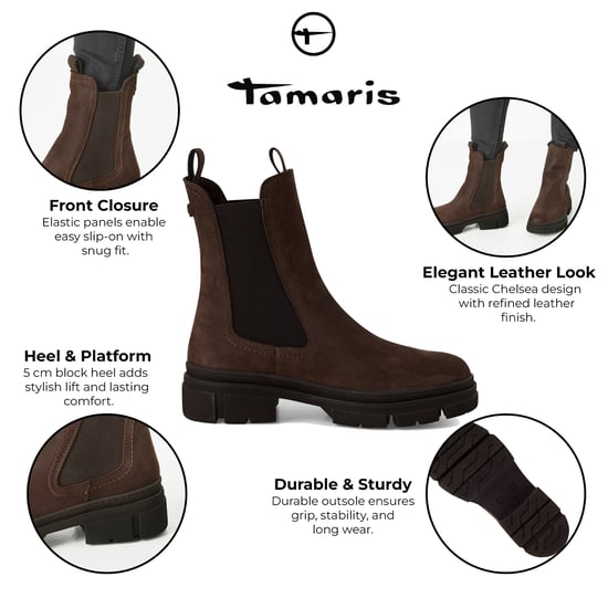 Botines Chelsea altos clásicos de Tamaris para mujer, de piel marrón moca - Image 2