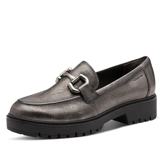 Mocasines Tamaris de piel color peltre y plata para mujer, sin cordones y con plataforma - Image 3