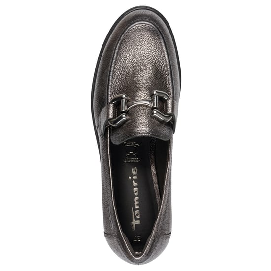 Mocasines Tamaris de piel color peltre y plata para mujer, sin cordones y con plataforma - Image 5