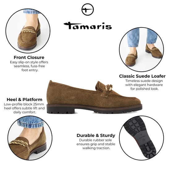 Mocasines Tamaris para mujer de piel de ante marrón camel - Image 2