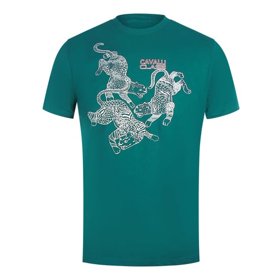Camiseta Verde Con El Logotipo De Leopardo Y Cachemira De Cavalli Class - Image 1