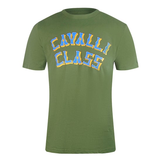 Camiseta Verde Militar Con Logo En Capas De Cavalli Class - Image 1