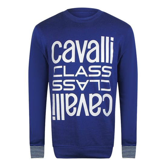 Sudadera Cavalli Class Bold Multi Logo Azul Iris Con Cuello Redondo - Image 1