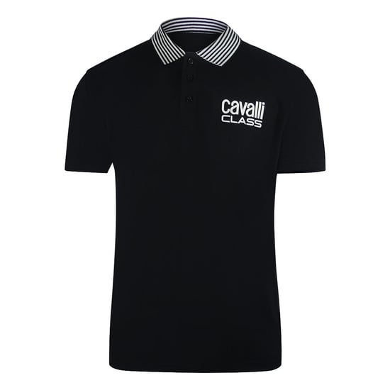 Polo Negro Con Cuello A Rayas Cavalli Class - Image 1